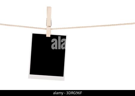 Blank photo hanging on clothesline Stock Photo