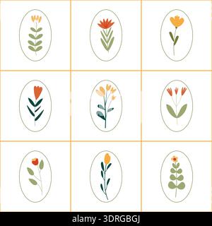 seamless square pattern on botanical theme Stock Vector