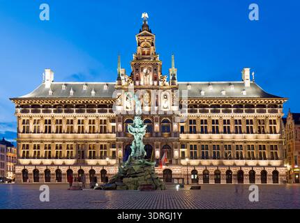 Antwerp row of houses from the 16th century Monumental guild house facades on the Grote Markt. Antwerp, Belgium, Flanders, Europ Stock Photo