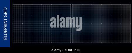Paper grid overlay for drawing, black blueprint scanning template. Graph print for digital HUD of points and square vector elements. Architectural Stock Vector