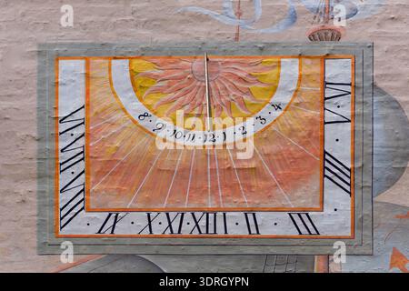 Sundial painted on a house wall, Wyk auf Föhr, Schleswig-Holstein, Germany, Europe Stock Photo