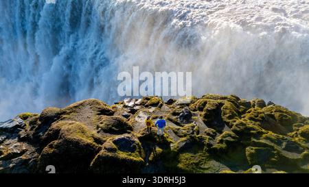 Exploring the breathtaking beauty of Dettifoss waterfall in Iceland at sunrise Stock Photo