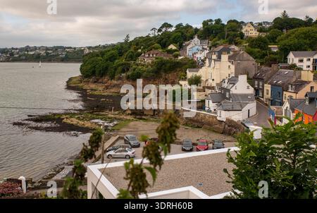 Elevated view of colourful houses along the waterfront in Kinsale, County Cork, Ireland. Stock Photo
