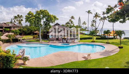 Luxury pool at a Hawaiian resort on a sunny day Stock Photo