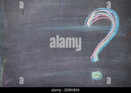 Colorful chalk question mark on blackboard background Stock Photo