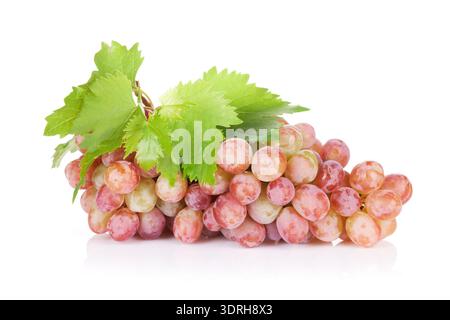 Bunch of red grapes with leaves Stock Photo