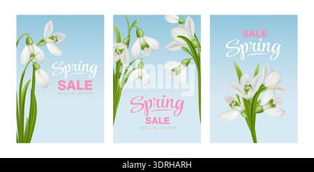 Spring Snowdrop Flowers Sale Banner Set Stock Vector