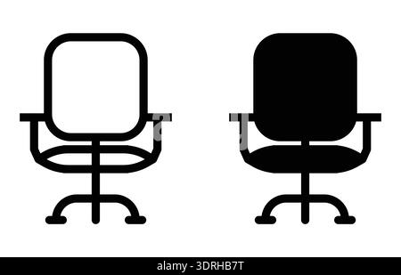 This vector illustration showcases two office chairs, one outlined and one in solid black, perfect for representing modern furniture design in various Stock Vector