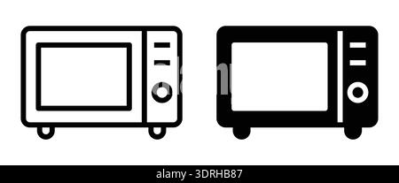 This image features two modern microwaves in outline and filled styles, perfect for culinary design projects, kitchen visuals, or appliance illustrati Stock Vector