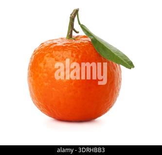 A ripe tangerine with green leaf. Isolated on white Stock Photo