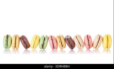 Colorful macaroons. Sweet macarons. Isolated on white background Stock Photo