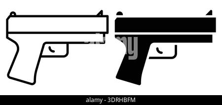 This image features a detailed outline and silhouette of a handgun in contrasting black and white styles, suitable for graphic design and illustrative Stock Vector