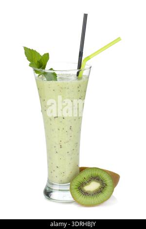 Kiwi milk smoothie with mint. Isolated on white background Stock Photo