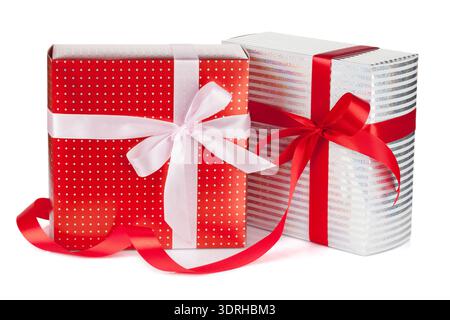 Christmas gift boxes. Isolated on white background Stock Photo