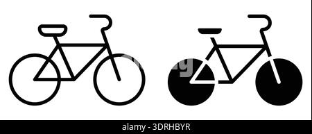 A pair of minimalist bicycle icons featuring simple lines and varying wheel designs. Ideal for various creative projects, these graphics represent cyc Stock Vector