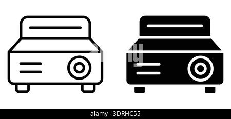 This image features black and white icons of projectors, showcasing a modern design suitable for graphic projects, presentations, and educational mate Stock Vector