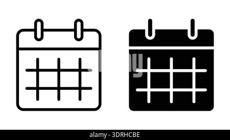 A pair of minimalist calendar icons in black and white, perfect for modern graphic design projects. Ideal for representing scheduling, planning, and o Stock Vector