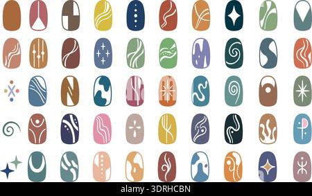 Abstract Boho Nail Art Icon Set – Minimal Modern Manicure Design Collection Stock Vector