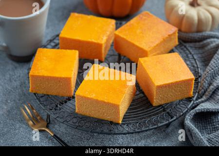 Pumpkin or butternut squash cottage cheesecake squares Stock Photo