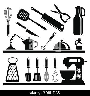 Kitchen Utensils Silhouette Collection Stock Vector