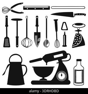 Kitchen Utensils and Baking Tools Silhouette Set Stock Vector