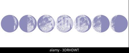 Moon phases. Hand drawn illustration in dot work style for stages of moon during the one month. Astronomy and astrology  Stock Vector