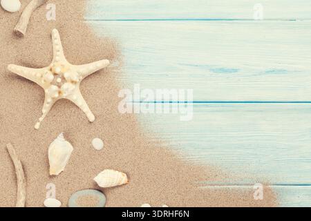Sea sand with starfish and shells Stock Photo
