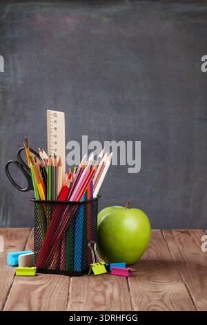 School and office supplies and apple Stock Photo