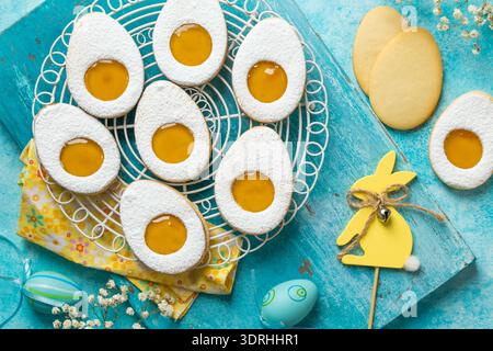 Easter linzer egg cookies with lemon jam filling Stock Photo
