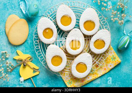 Easter linzer egg cookies with lemon jam filling Stock Photo