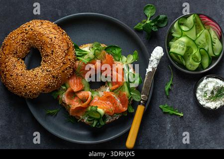Smoked salmon bagel sandwich Stock Photo