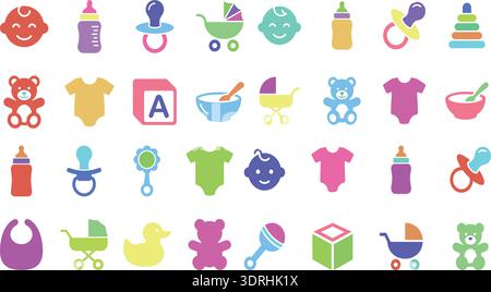 Colorful Baby Care and Nursery Icons Set Vector Illustration Collection Stock Vector