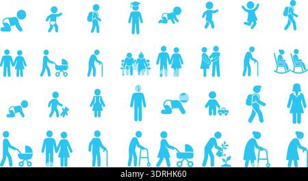 Human Life Stages and Family Activities Icons Set Vector Illustration Stock Vector