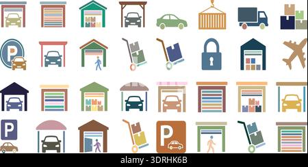 Garage, Warehouse and Logistics Icons Set Vector Illustration Collection Stock Vector