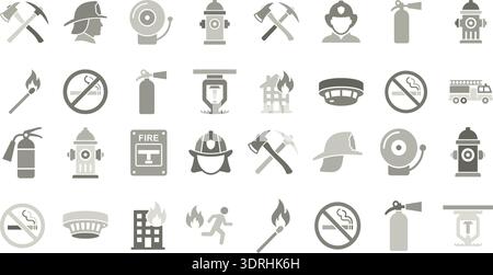 Fire Safety and Firefighter Emergency Icons Set Vector Illustration Collection Stock Vector