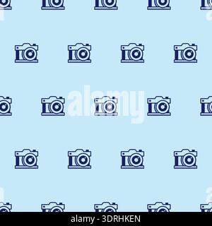 Seamless pattern with Vintage blue camera. flat illustration vector Stock Vector