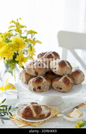 Traditional Easter hot cross buns Stock Photo