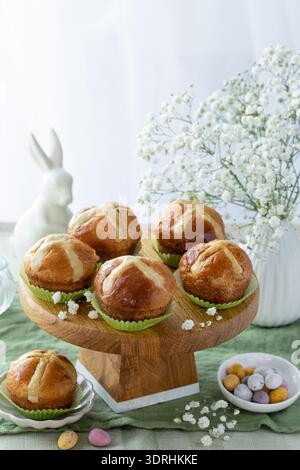 Muffin Easter hot cross buns Stock Photo