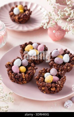 Easter chocolate rice nest cake Stock Photo