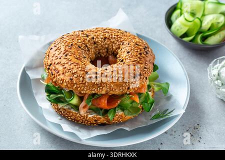 Bagel sandwich with smoked salmon Stock Photo