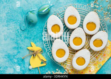 Easter linzer egg cookies with lemon jam filling Stock Photo