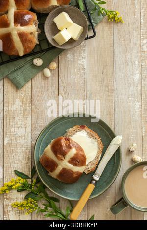 Traditional Easter hot cross buns Stock Photo