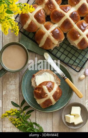 Traditional Easter hot cross buns Stock Photo