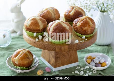 Muffin Easter hot cross buns Stock Photo