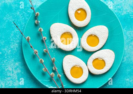 Easter linzer egg cookies with lemon jam filling Stock Photo