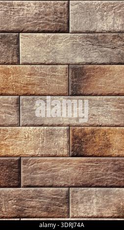 Natural Brown Stone Brick Wall Pattern - 8K Ultra High-Resolution Vertical Wallpaper Background with Copy Space for Organic Design and Marketing. Stock Photo