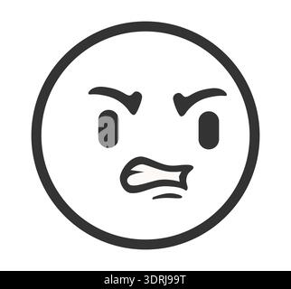 Angry face icon: simple black and white design Stock Vector