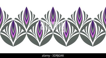 Floral ornament of curved lines. Abstract geometric seamless border. Gray purple vector pattern. Geometry pattern of abstract shapes. Diagonal serrate Stock Vector