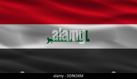 Iraq flag with fabric texture. Realistic flag of Iraq waving Stock Photo