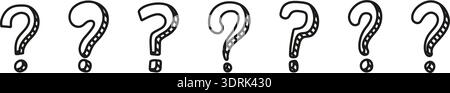 Row of hand-drawn question marks Stock Vector
